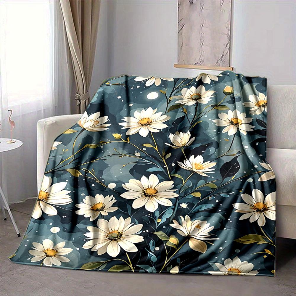 1pc Floral Pattern Blanket, Lightweight Flannel Throw Blanket for Sofa, Bed, Travel, Camping, Living Room, Office, Couch046