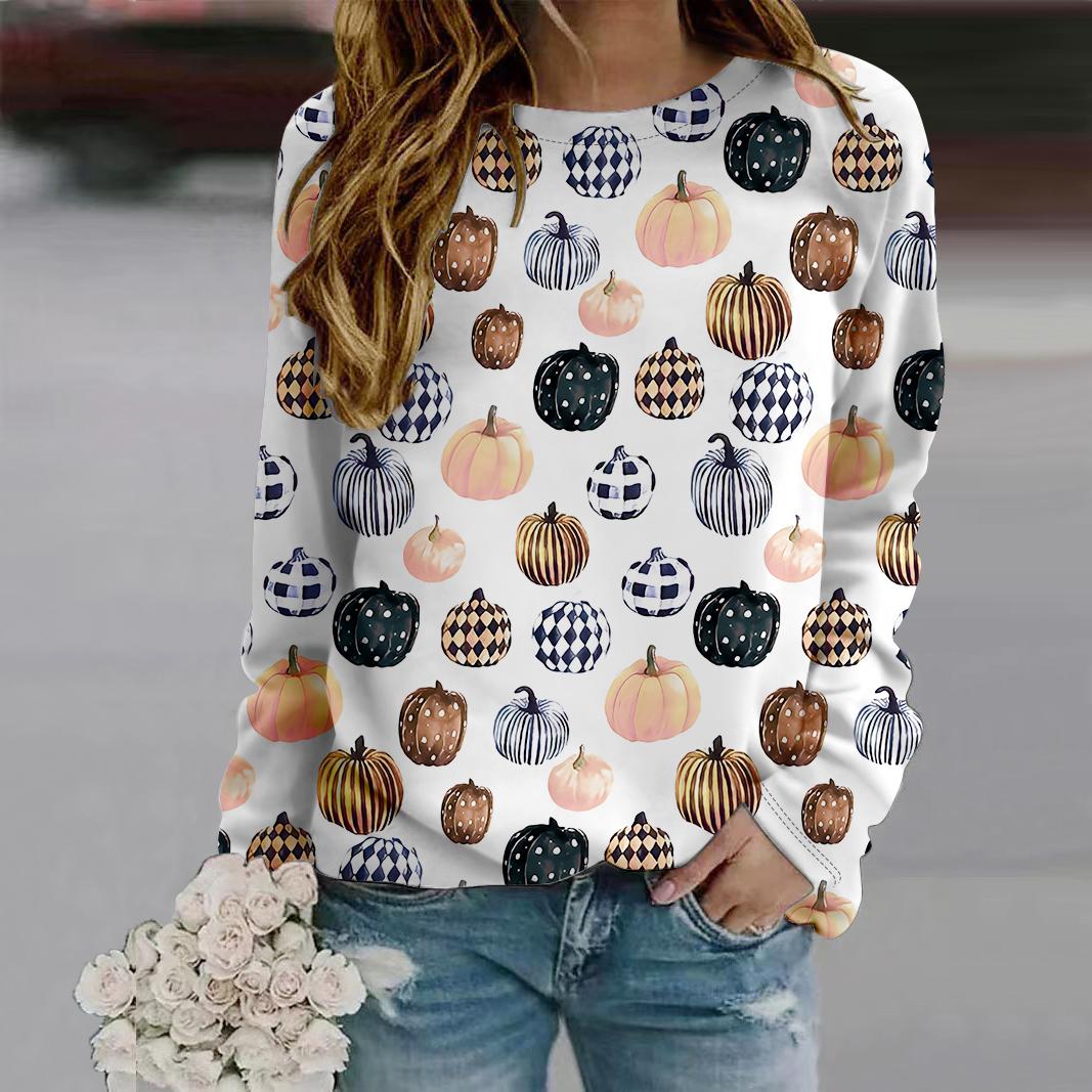 

Осенняя женская мода с круглым вырезом и длинным рукавом, свободная одежда, футболка с принтом призрака 8XL белый