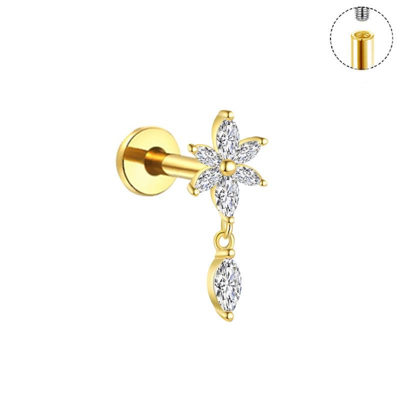 Titanium Five Marquise Climber Earring Flat Back Leaf Helix Cartilage Labret Stud Piercing Jewelry