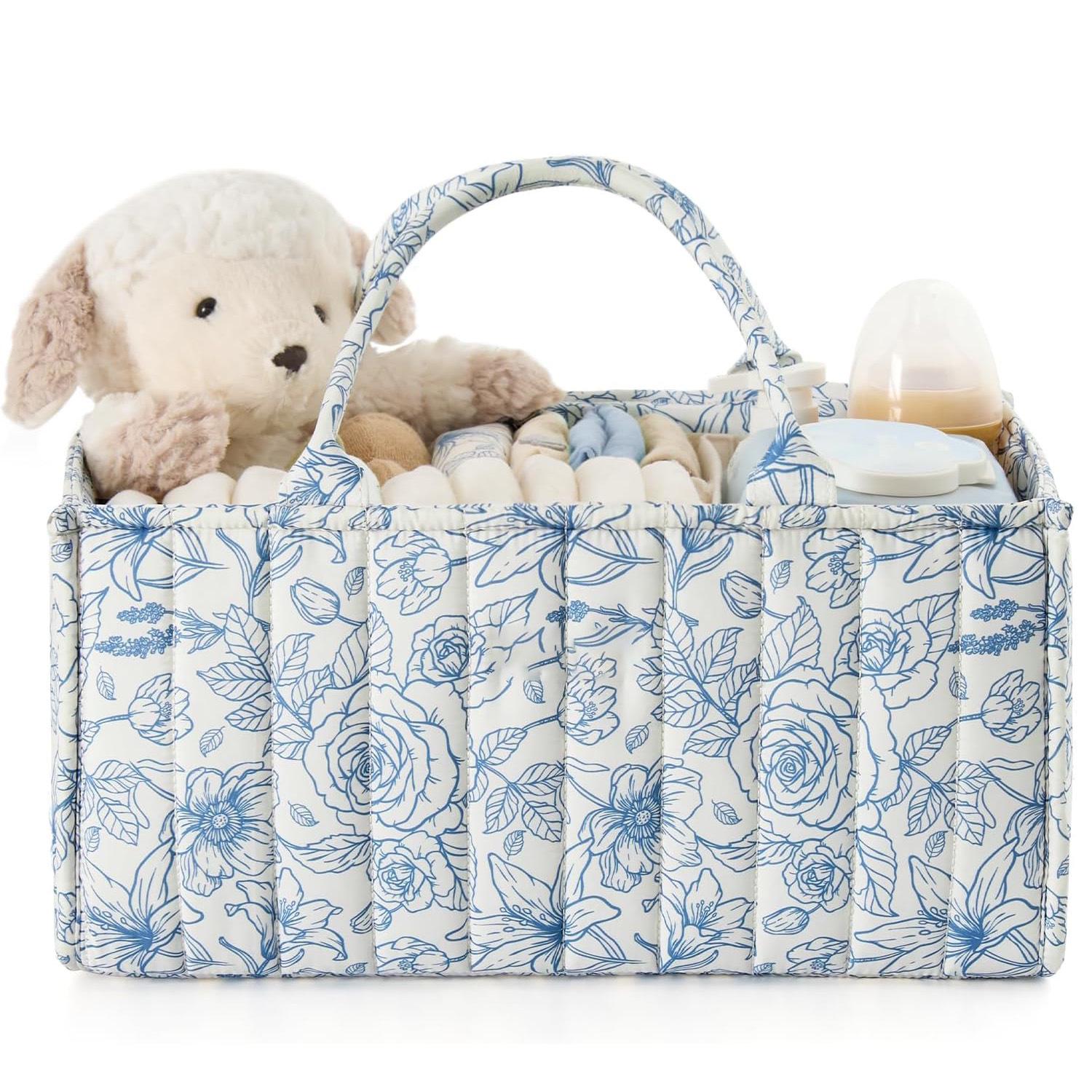 

Floral Mother and Baby Nappy Storage Bag with Handle, Diaper Bag and Basket
