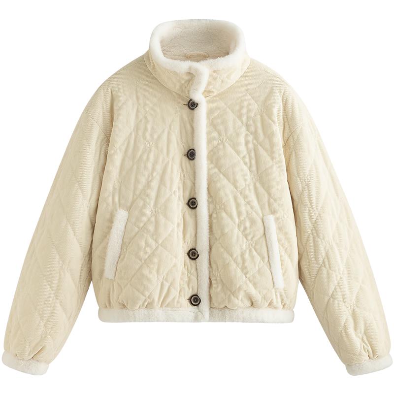 

INMAN Corduroy Lined Faux Rabbit Fur Stand Collar Padded Jacket M