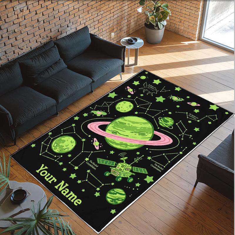 Cosmic Theme Crystal Velvet Floor Rug Personalized Custom Name Text Warm Carpet Home Decoration