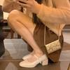Grape mother has the same temperament, square head and thin word with light mouth commuting thick high heel Mary Jane single shoes women