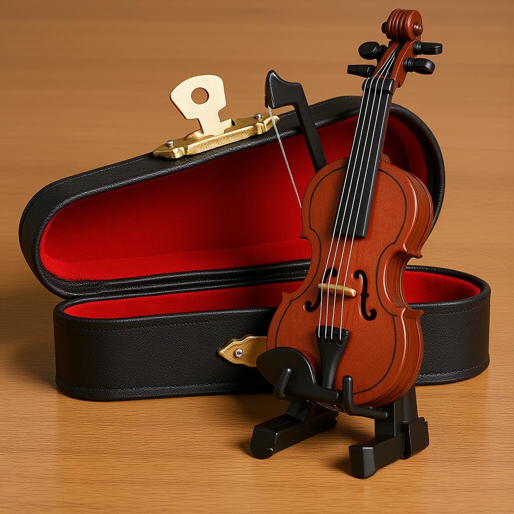 1Set Wood Small Miniature Violin Adornment Realistic Desktop Decor Photo Prop Stylish Home Accessory Tiny Violin