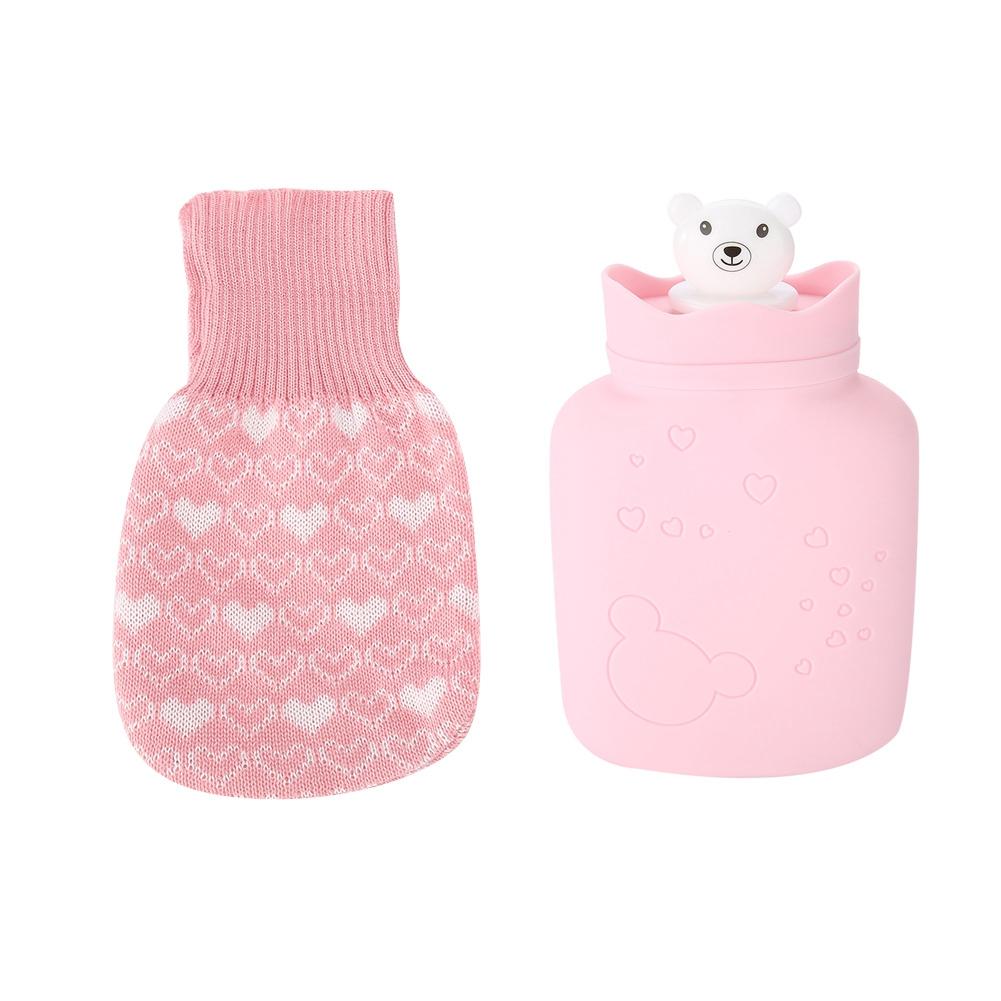 

Soft Silicone Hot Water Bottle Bag Cute Bear Heat / Cold Therapy Water Bag with Knit Cover blue pink