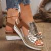 Fashion New Pleated PU Leather Wedge Sandals for Women Back Strap Espadrilles Platform Sandles Woman Summer Thick Bottom Peep Toe Shoes