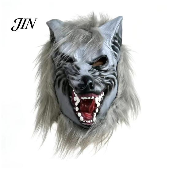 Realistische Latex-Kopfbedeckung Halloween Werwolf Vollkopfmaske, Wolf Cosplay mit gruseliger Kostümmaske Fell, Party Spukhaus Requisite, Verstellbar