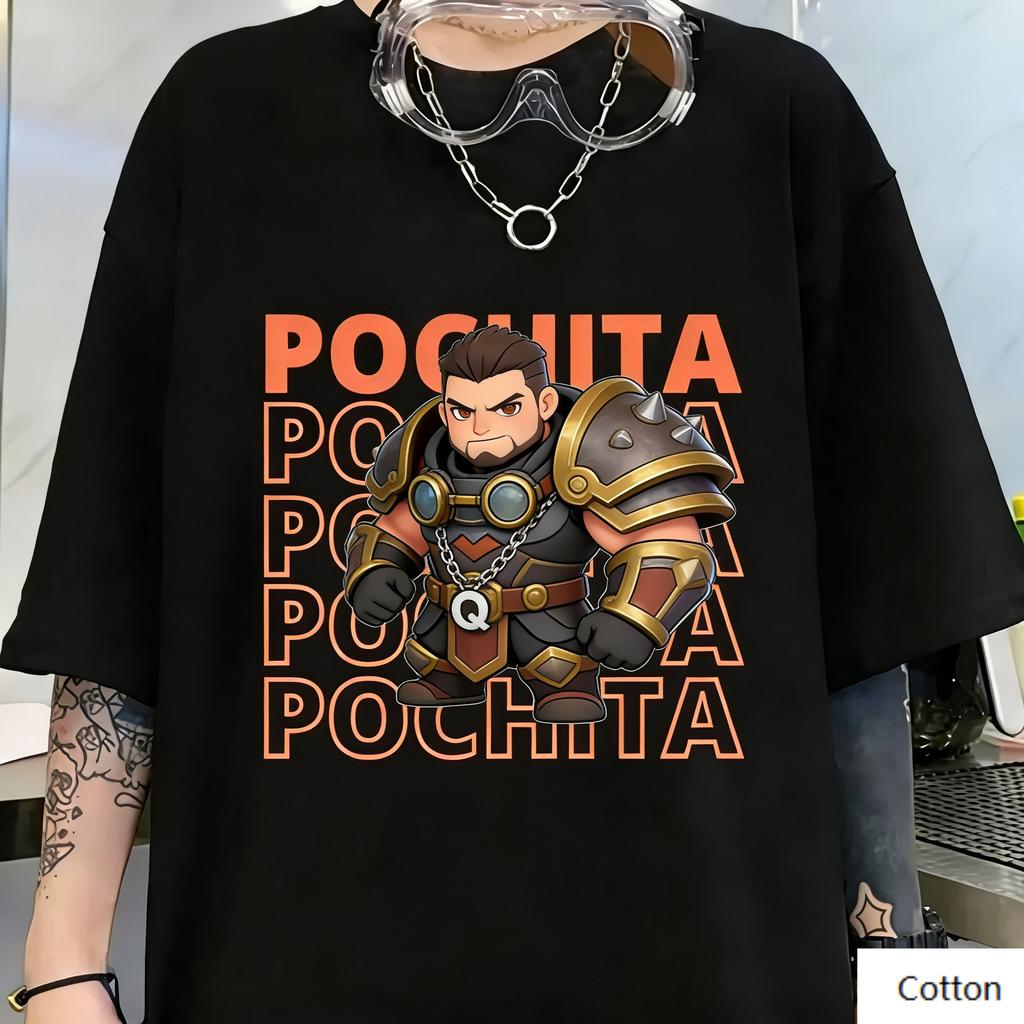Schwer gepanzerter Krieger POCHITA Grafik Baumwoll-T-Shirt Unisex Spiel Straßenkultur Lässiges Kurzarm-T-Shirt