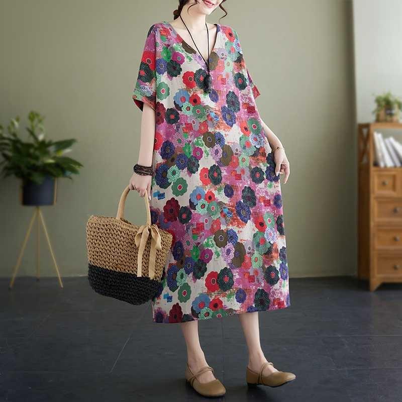 

Summer New Vintage Printed Literary Dresses One Size