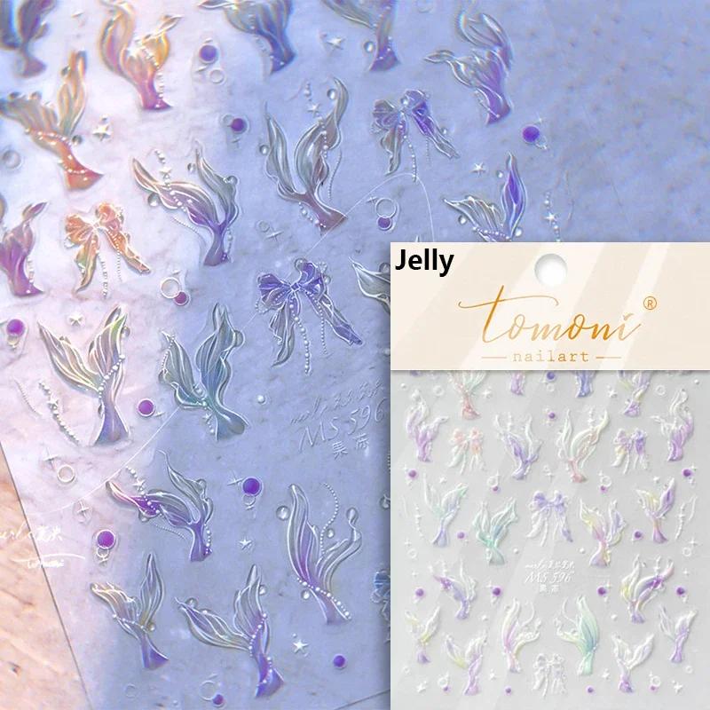 Red Brocaded Carp Koi Cyprinidae Auspicious Fish Spring Flower 5D Nail Art Stickers Fresh Vibrant Relief Adhesive Manicure Decal