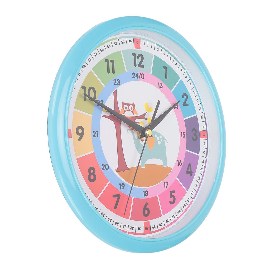 Wall Clock Plastic Cartoon Colorful Quartz Time Learning Hanging Clock for Kid"s Bedroom