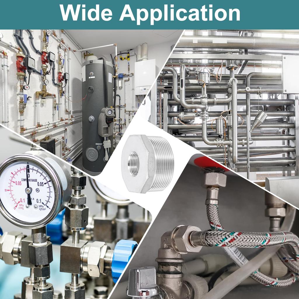 Uxcell 3Pcs Female To Female N PT 304 Stainless Steel Reducer Hex Bushing Reduced Casting Pipe Adapter Fitting for Industrial Water HVAC and Plumbing