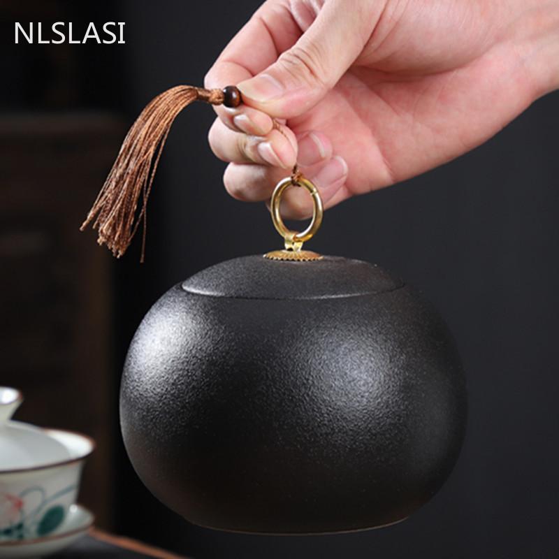 Frascos a prueba de humedad para el hogar, mesa de té, carrito de té de cerámica, contenedor de almacenamiento de granos de especias de cocina, accesorios para la ceremonia del té hechos a mano