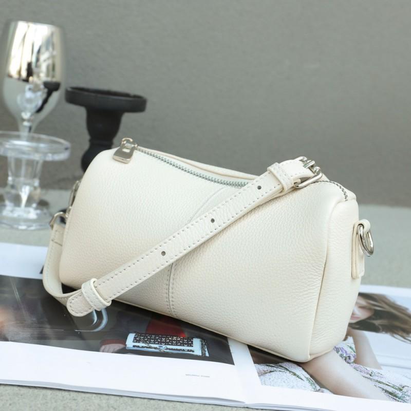 Cylinder Shaped Leather Bag With Natural Drop High-end Feel Women's Shoulder Single Diagonal Fashion