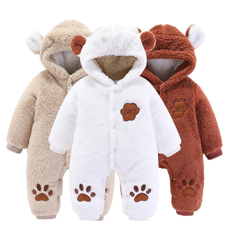 

Милые цельные зимние теплые костюмы для малышей, повседневные утепленные милые комбинезоны с медведем