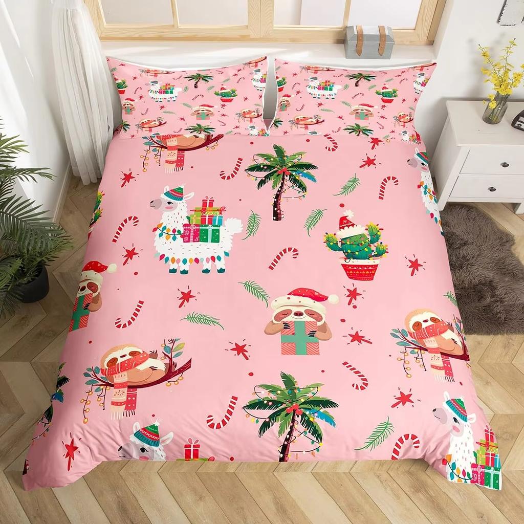 Alpaca Duvet Cover Set Boys Girls Cute Cartoon Animal Comforter Covers Kids And Teenagers Room Green Bedding 2/3 Pcs With Zipper