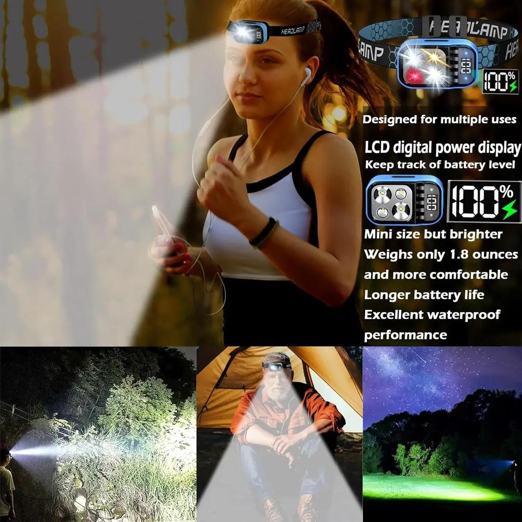 2Pack Induction Headlamp White Red Warm Light Led Lightweight Headlight Waterproof Torch Outdoor Camping Emergency Fishing Light