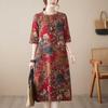 Dress for Woman Oversized Long Sleeve Ethnic Print Fitted Waist Vintage Casual Printed Long Loose Lace Dresses