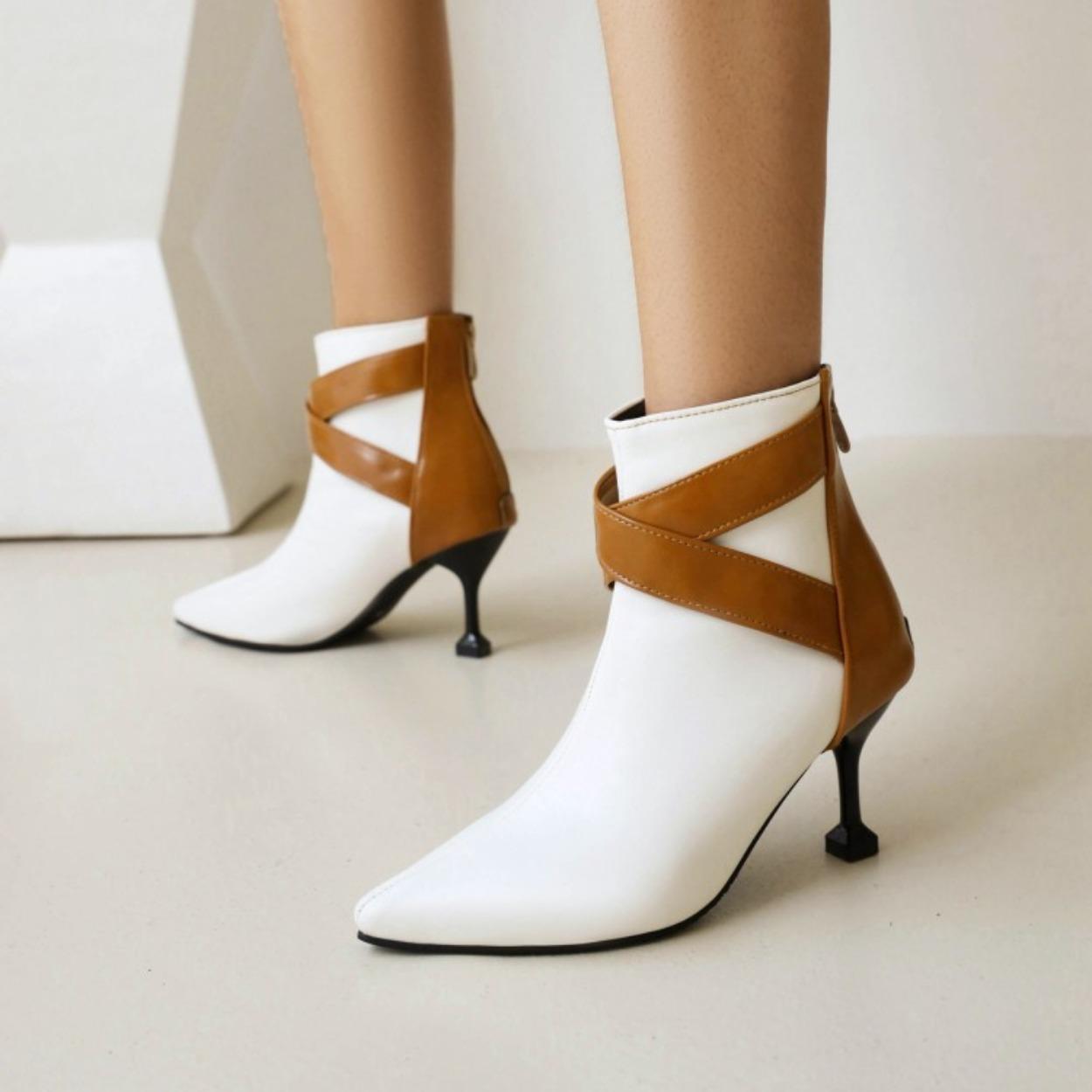 Autumn and winter European and American pointed head color matching zipper pointed head high heel women s short boots are in stock 34 5698₽