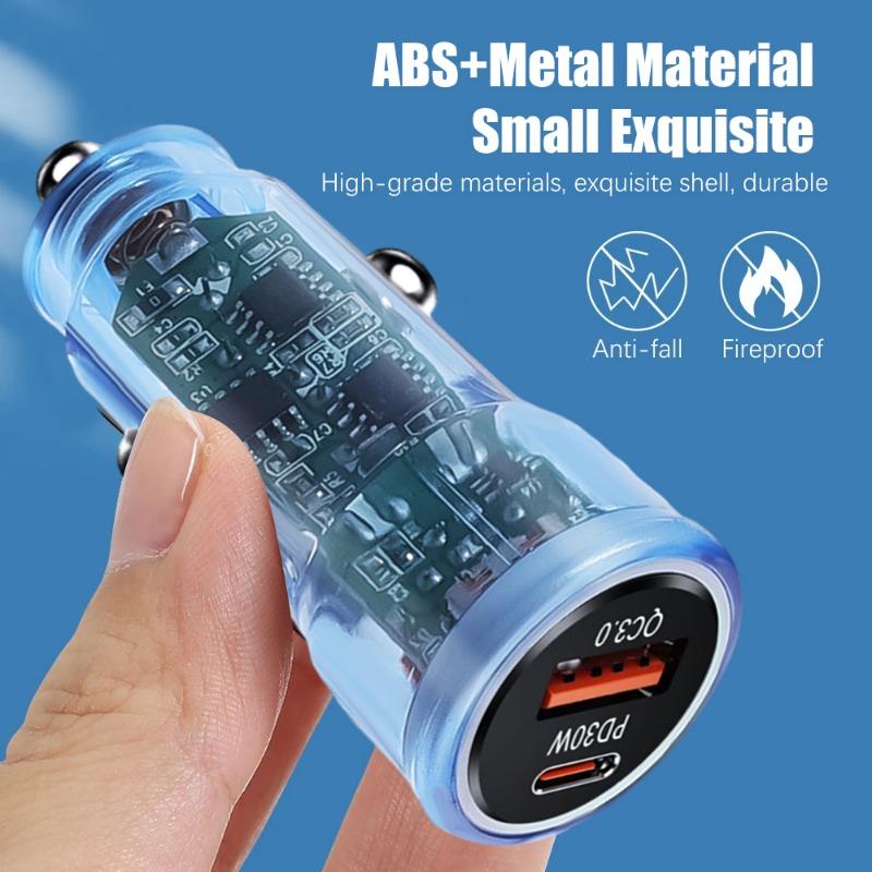 48W PD Transparent Car Charger QC3.0 Fast Charging Mobile Phone Car Charger Socket For iPhone 14 Pro Xiaomi Samsung Cars Adapter