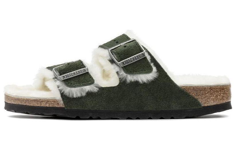 Сандалии Birkenstock Arizona с овчиной, замша, узкая посадка, Зеленые , Женские 1021102 36