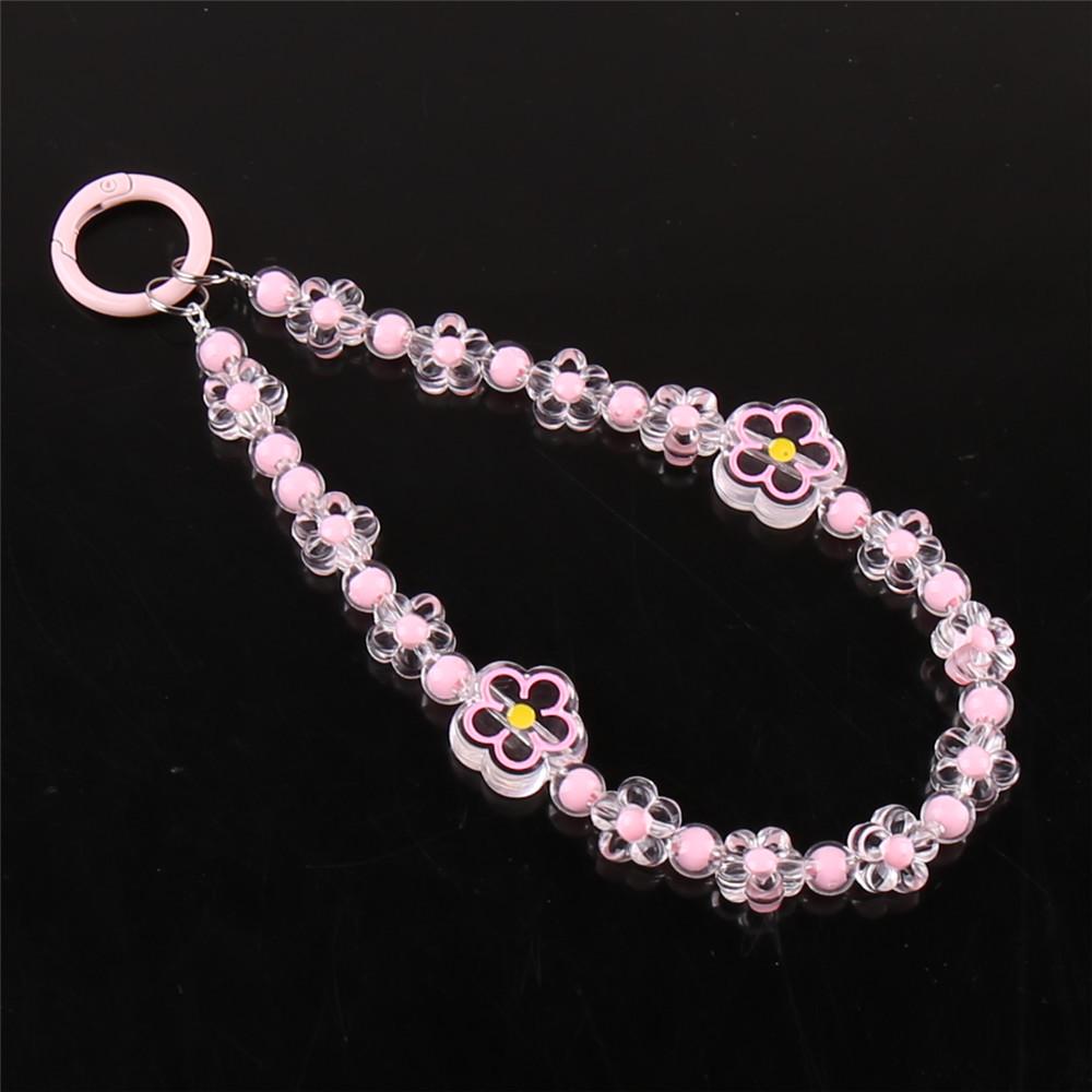 Flower Beaded Phone Charm: Lucky Bead Keychain Pendant, Cute Backpack Decor, Durable Hanging Wrist Strap