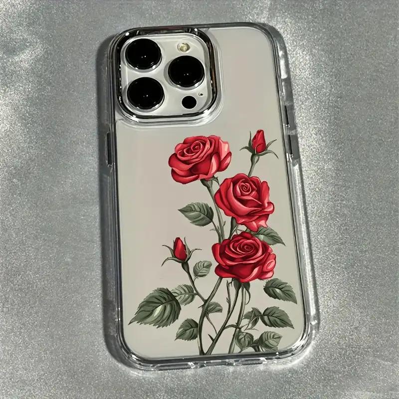 Red prickly rose pattern phone case suitable for iPhone 17 16 15 14 13 12 11 Pro/Max/Plus anti drop and shockproof back cover