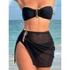 New European and American Swimsuit, Three-piece Set of Solid Color Metal Buckle Women's Split Bikini Swimsuit