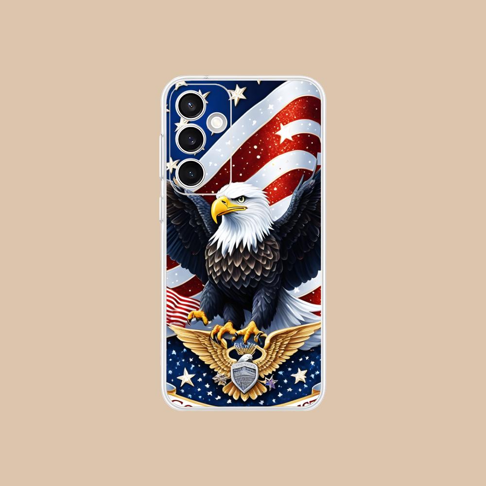 USA America Flag Clear Mobile Phone Case for Samsung Galaxy S25 S24 S23 S22 S21Plus FE Ultra Colorful Cover
