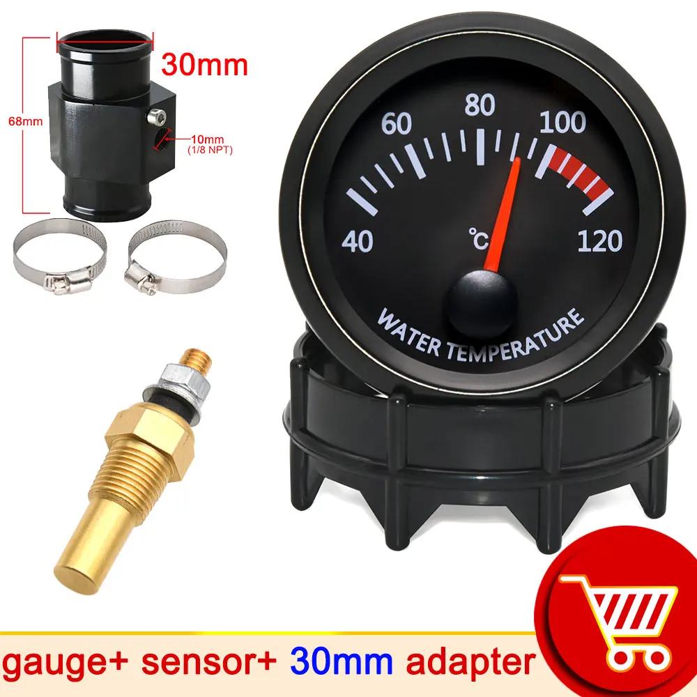 12V 52mm Car Water Temperature Gauge 40~120 ℃ with Water Temp Sensor 10mm Water Temp Joint Pipe 1/8NPT Sensor Adapter Car Racing