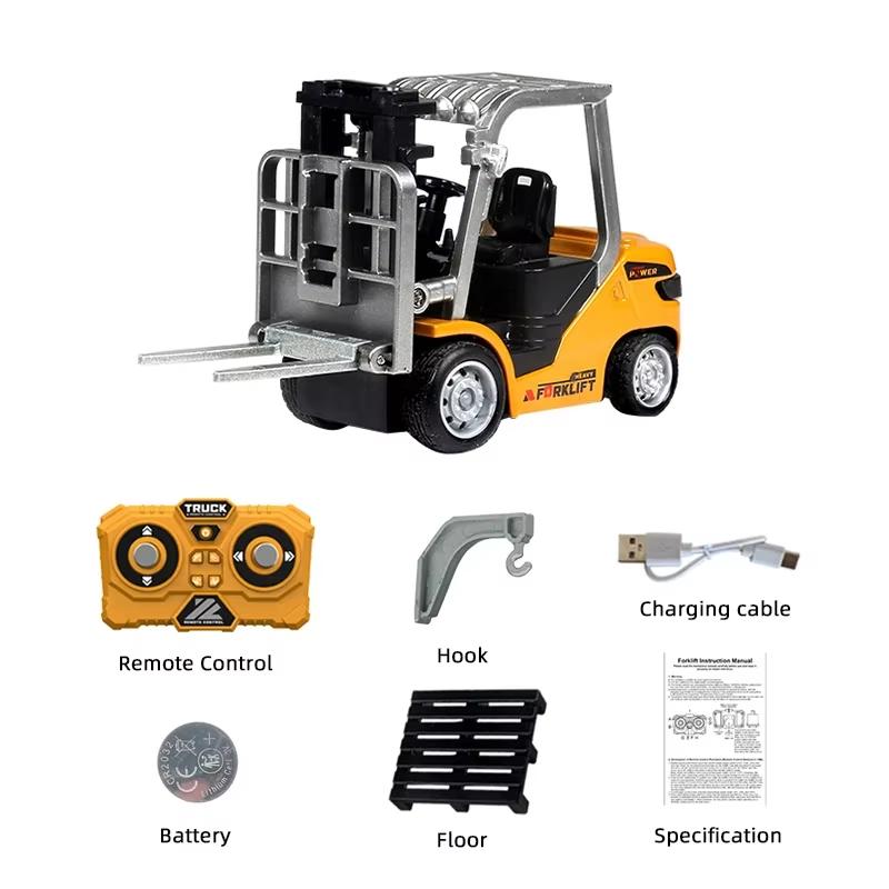 Mini RC Forklift 1/64 Alloy Desktop Remote Controlled Car Toy Engineering Vehicle App Control Cars Trucks Christmas Gifts Kids
