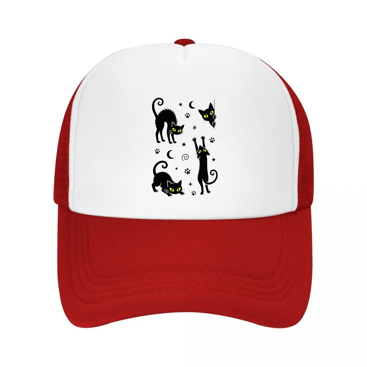 Playful Midnight Cats Silhouette Set Mesh Baseball Cap Casual Hat Outdoor For Womens Unisex FeUnisex One Size
