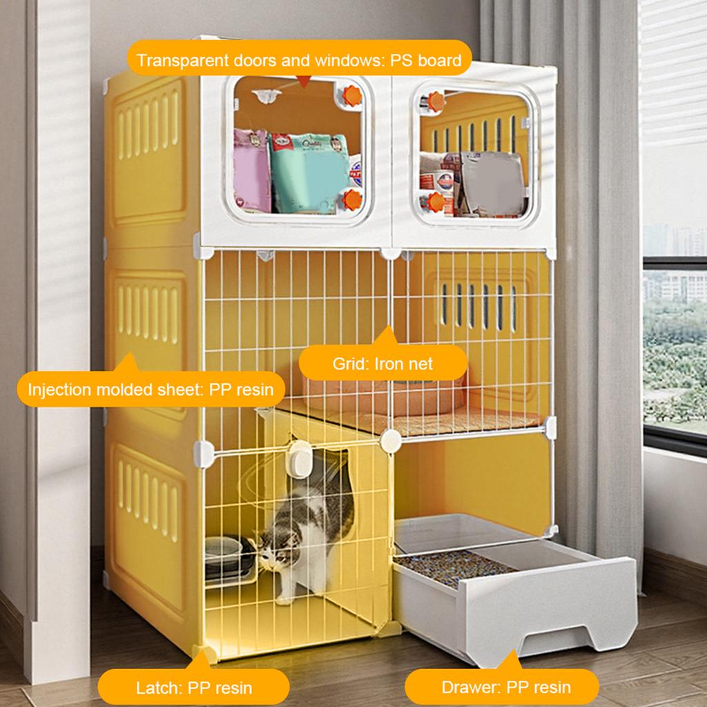 Large Cat Cage with Litter Box, 4-Tier DIY Enclosures Detachable Metal Wire Kennel Household Indoor Crate Large Exercise Place