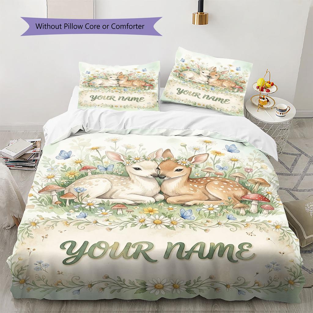 Custom Name,Watercolor Twin Woodland Animal Pattern Bedding Home Decoration Birthday Gift ( 1 duvet cover + 2 pillowcase, without core),fan merchandis