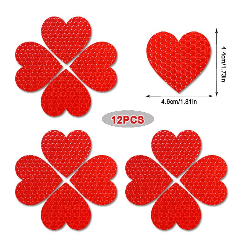 

12 шт./набор Светоотражающие наклейки на автомобиль в форме сердца Ночной предупреждающий знак Светоотражающая лента Наклейки Украшение Автоаксессуары 12pcs красный