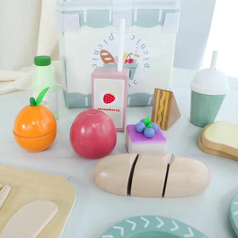 Wooden Fruits And Vegetables Cutting Toy Play Set For Toddler Education Early