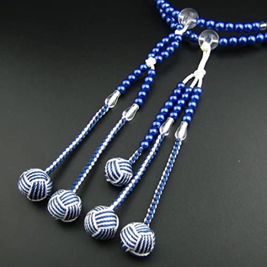 Myorenka Prayer Beads for Soka Gakkai, PC Pearl, Men's and Women's, 9-inch, Medium Size, Sapphire Blue, with Acrylic and Crystal Tassel, SGI Prayer