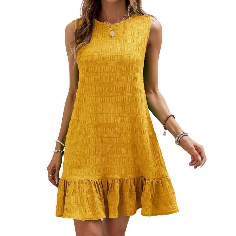 Dámské letní bez rukávů s vysokým pasem áčkového střihu mini šaty jednobarevné plisované jarní ležérní
