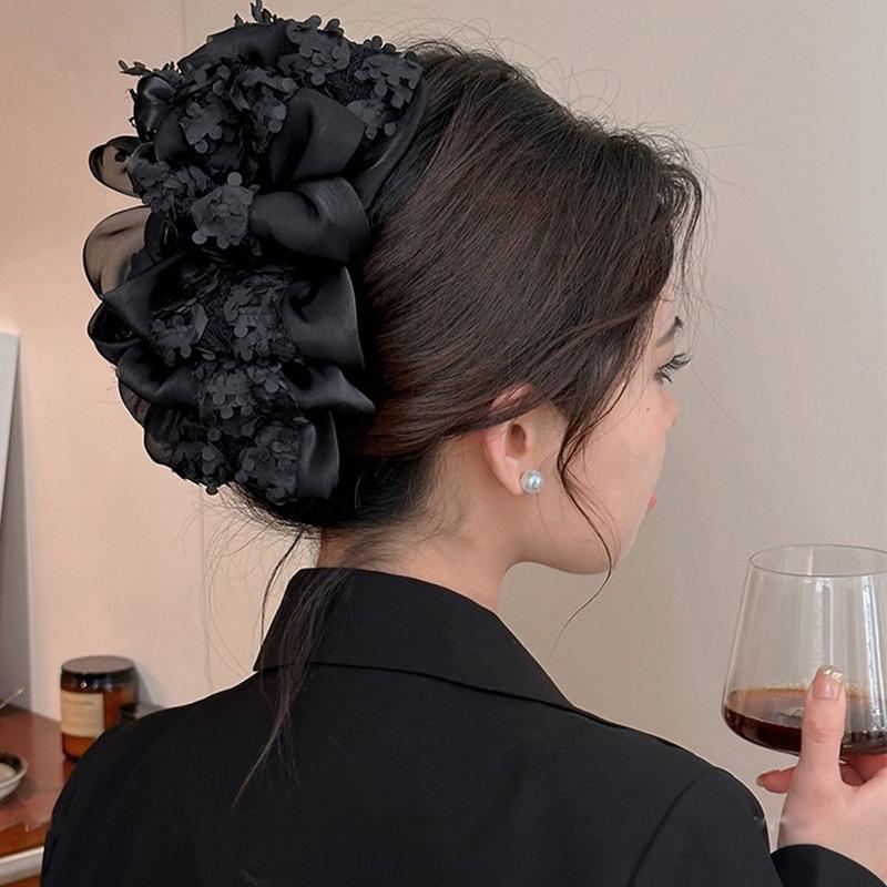 

Черная перьевая заколка-бант Облако пузырей для женщин - Большая заколка-акула для затылка