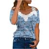 Women's V-Neck Lace Patchwork Tops Short Sleeves T-shirt Printed T-shirt Top