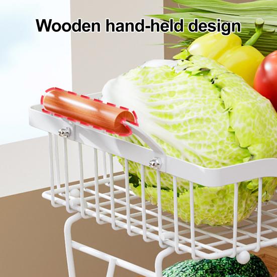 Košík na ovoce Kuchyňský úložný regál s dřevěnými rukojeťmi Dvouvrstvý design Velká kapacita Koš na zeleninu a ovoce s držáky na banány