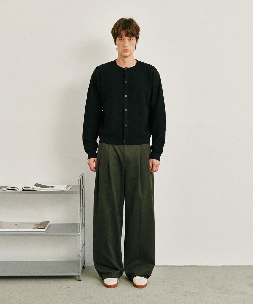 GLW Wide Double-Pleat Cotton Pants Khaki