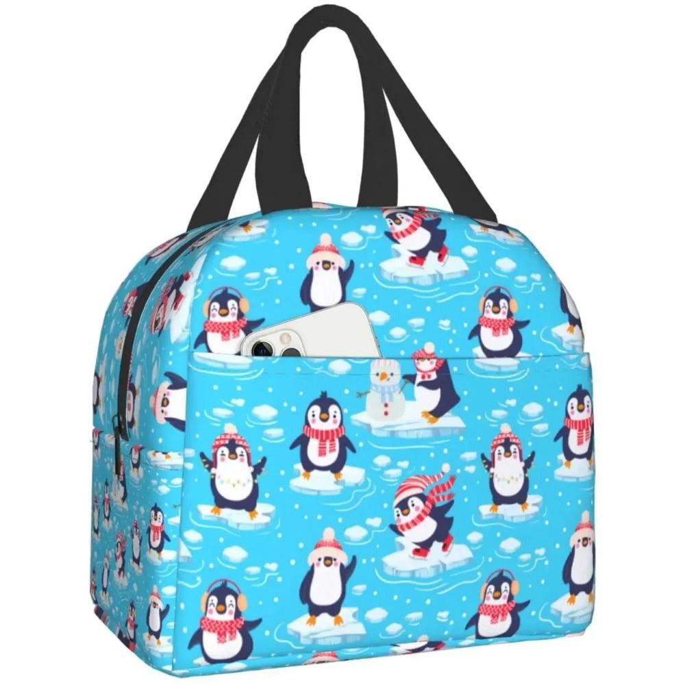 Cute Penguin Musician Pattern Lunch Box Bento Box Insulated Lunch Boxes Reusable Waterproof Lunch Bag for Office Picnic Hiking