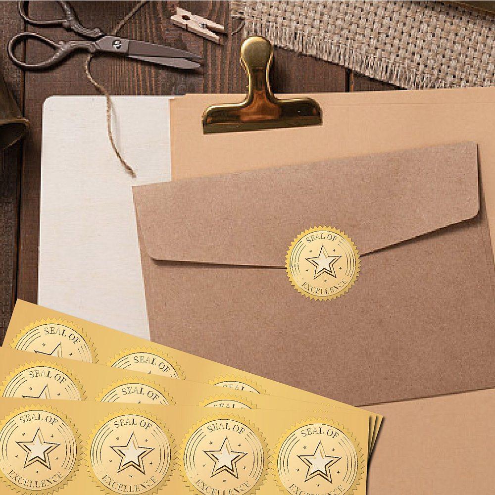 Plastic Self Adhesive Gold Foil Embossed Stickers Medal Decoration Sticker Star 5x5cm