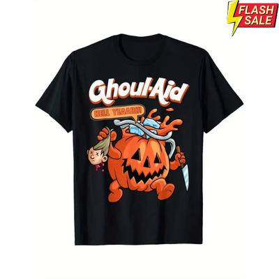 Men's Halloween Ghoul Aid Pumpkin Graphic T-Shirt - 100% Cotton Short Sleeve Cre Unisex T-Shirt
