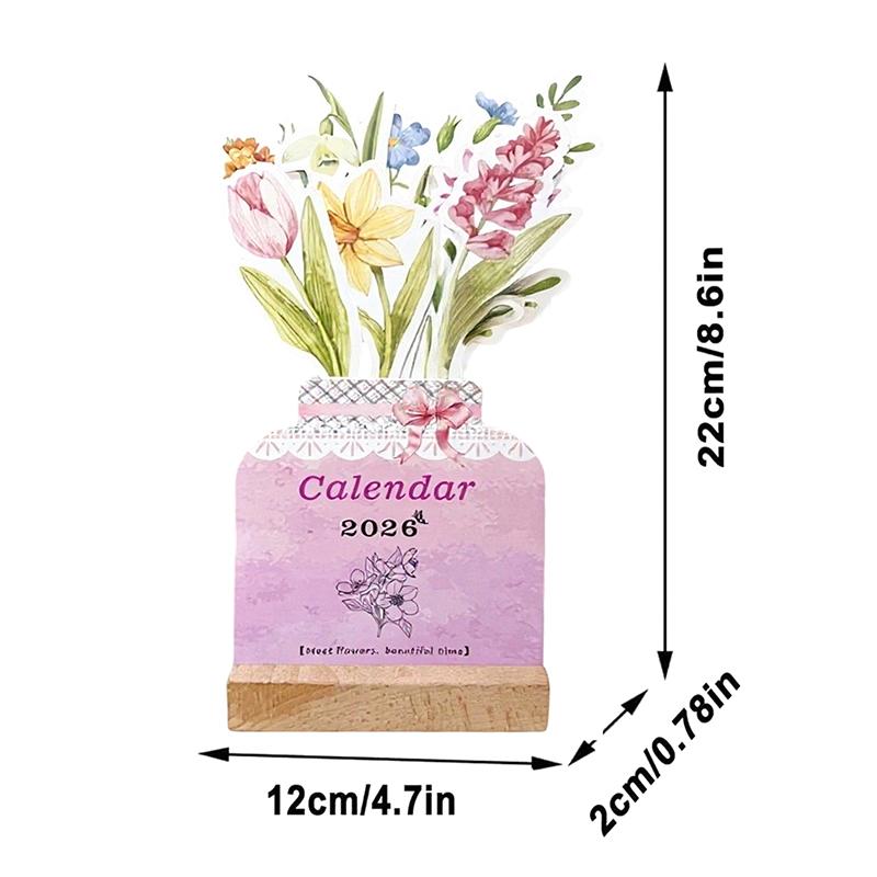 2026 Flowers Desk Calendar Mini Calendar Standing Desk Calendar Vase-Like Desktop Monthly Planner For Home School Office
