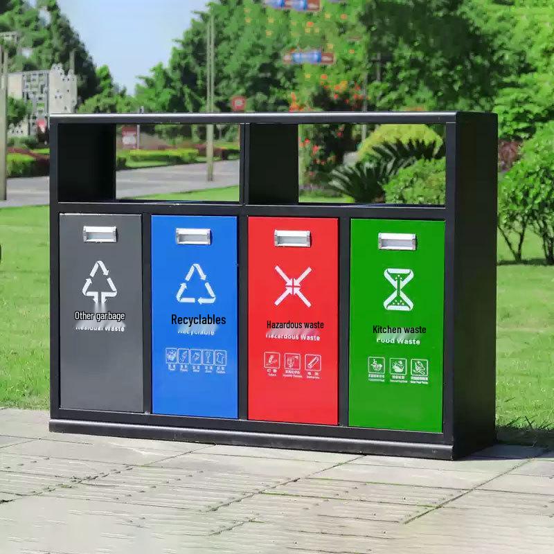 Stainless Steel Outdoor Trash Can with Waste Separation for Parks, Streets, and Scenic Areas