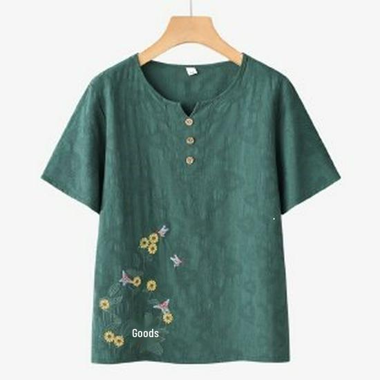Elderly Women's Summer 2026 Short Sleeve Loose T-Shirt Two-Piece Set