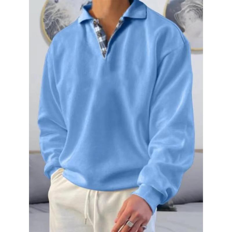 Men Solid Simple Sweatshirts Fashion Splicing Lapel Pullover Hoodie Casual England Style Button Design Long Sleeve