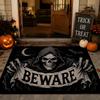 Dark Skeleton Halloween Banner Signs Floor Mat Festive Decorative Flannel Non-Slip Washable Mat for Entry & PartyParty-Ready